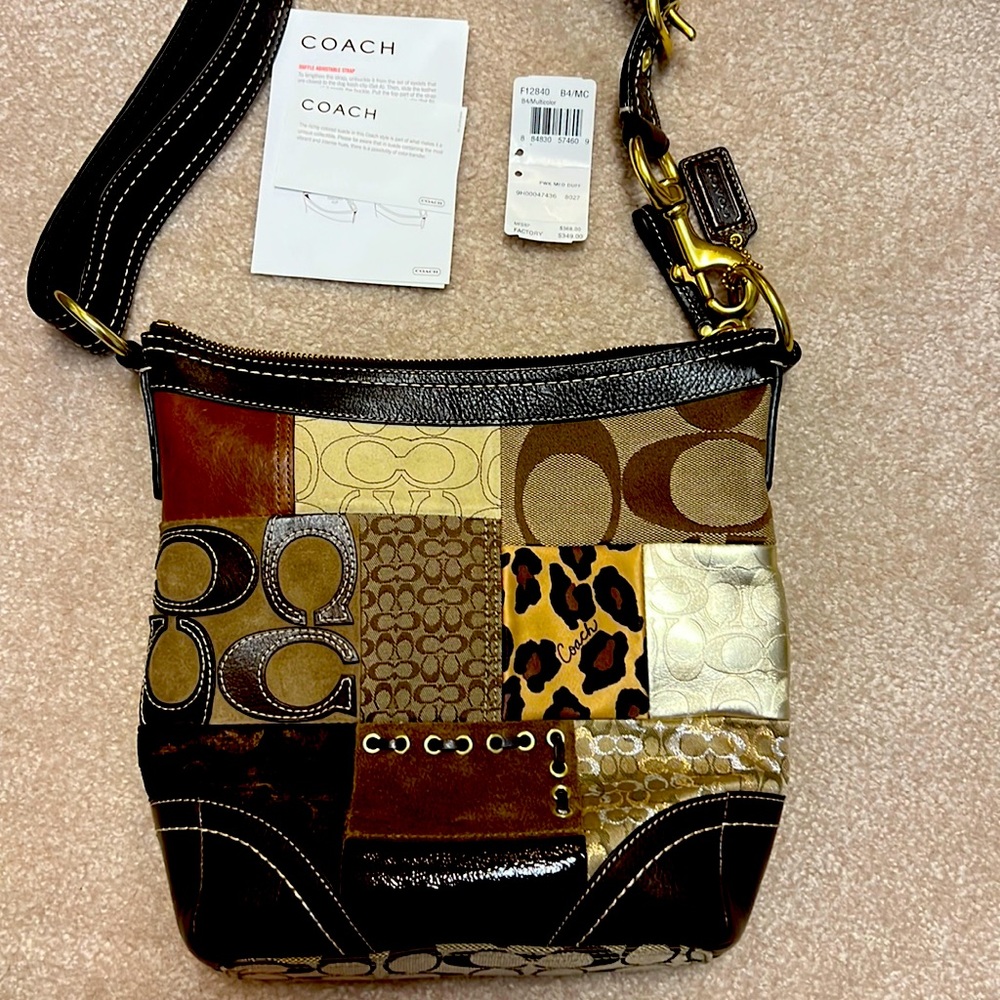 Coach purse. Brown patchwork. PWK MED DUFF